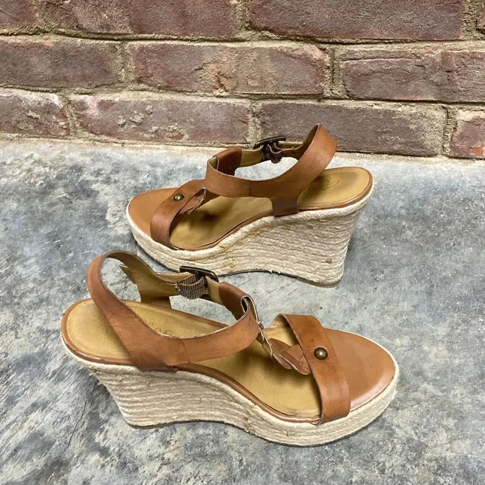 Zodiac Quana Saddle Tan Leather Espadrille Wedge Sandal Size 8